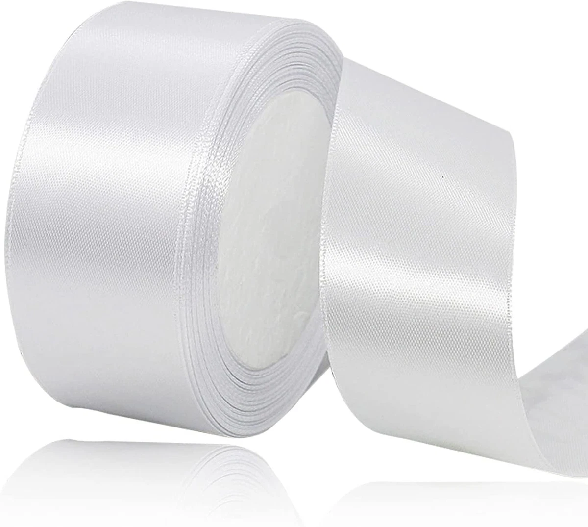 75 yards single face thin white satin ribbon 2 wide - shiny on 1 side only