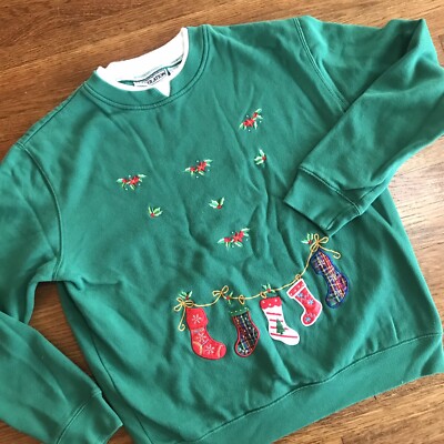 vtg Christmas sweatshirt L granny stockings 90s