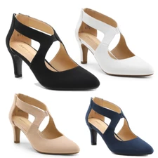 Women Slip On Pump Shoes Low Kitten Heel Close Toe Wedding Party Dress Shoes