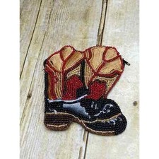 Vtg Bead Cowboy Boot Coin Purse ebab