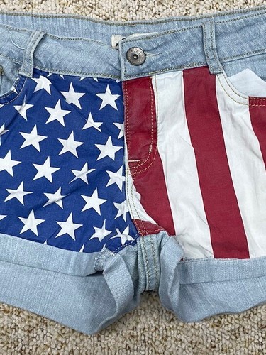 Lei Jean shorts Juniors size 11 Ashley Flag Stars Stripes Low Rise (waist 34") - 第 6/19 張圖片
