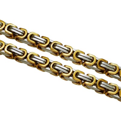 Halskette + Armband Panzerkette Königskette Bikerkette 60 cm/6 mm (silber gold)