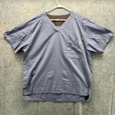Carhartt Scrub Mens Large Blue Ripstop Utility Shirt Medical V Neck Pocket Shirt