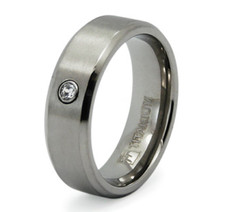 8mm Men's Titanium Ring Band Center CZ Stone Brushed Comfort Fit