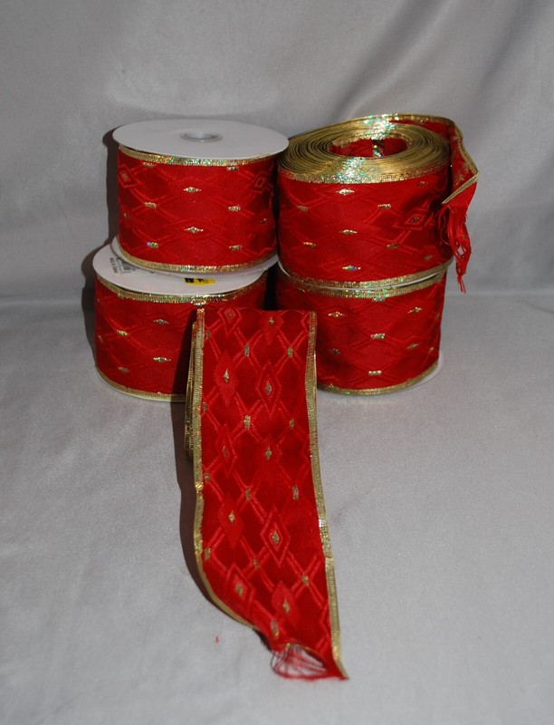 Lot of 4 Wired Christmas Ribbon w/Gold Accents