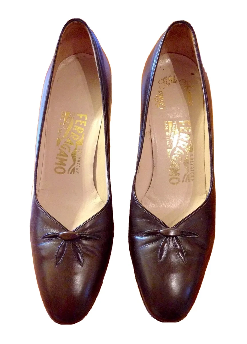 VTG Salvatore Ferragamo Saks Fifth Avenue Brown Leather Heels Pumps Shoes Sz 6