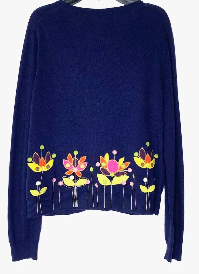 Cárdigan BODEN Azul Marino Floral Bordado Algodón Cachemira Botón Delantero 8 12UK Foto 2 de 4