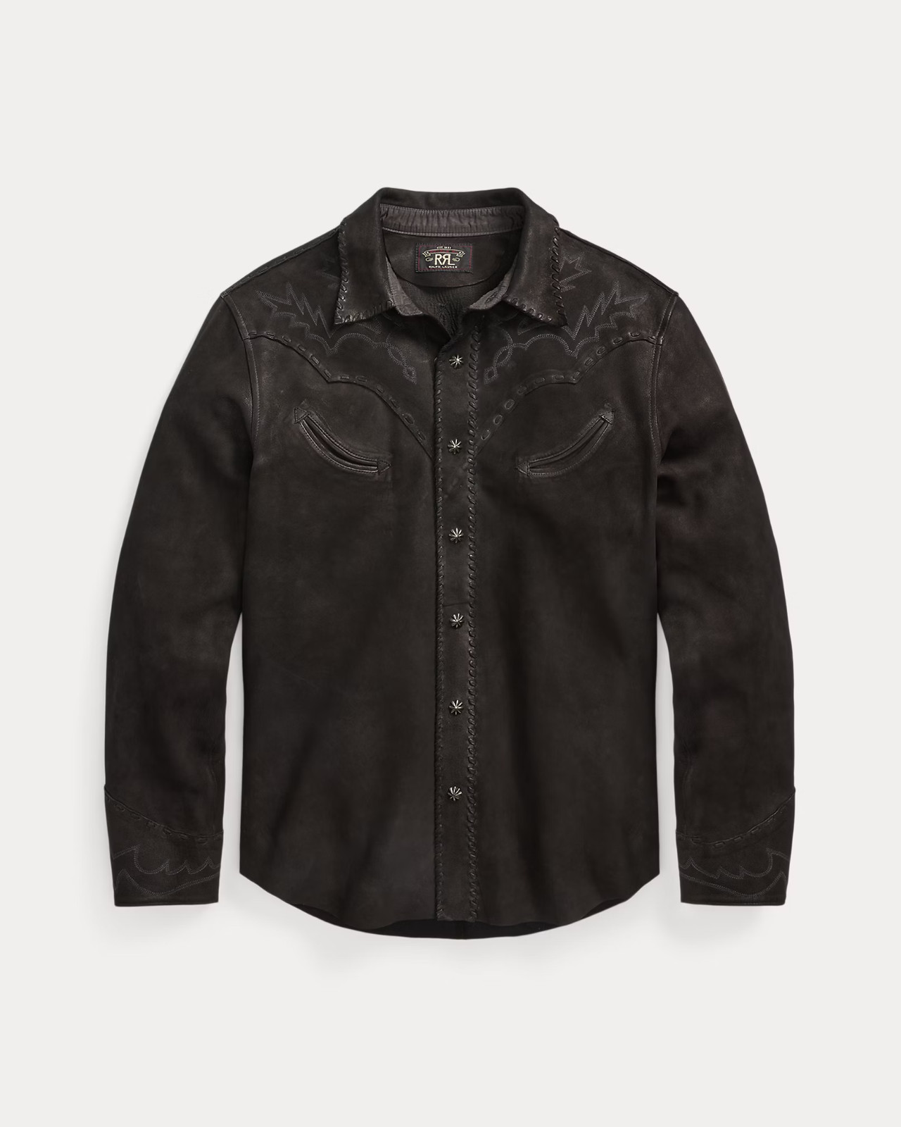 RRL Ralph Lauren Black Sheepskin Western Detail Suede Shirt Jacket Men's Large L