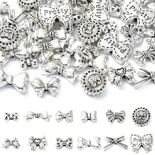 60Pcs Silver BowKont Spacer Beads Bow Tie Shape Bead for Jewelry Making Crafting