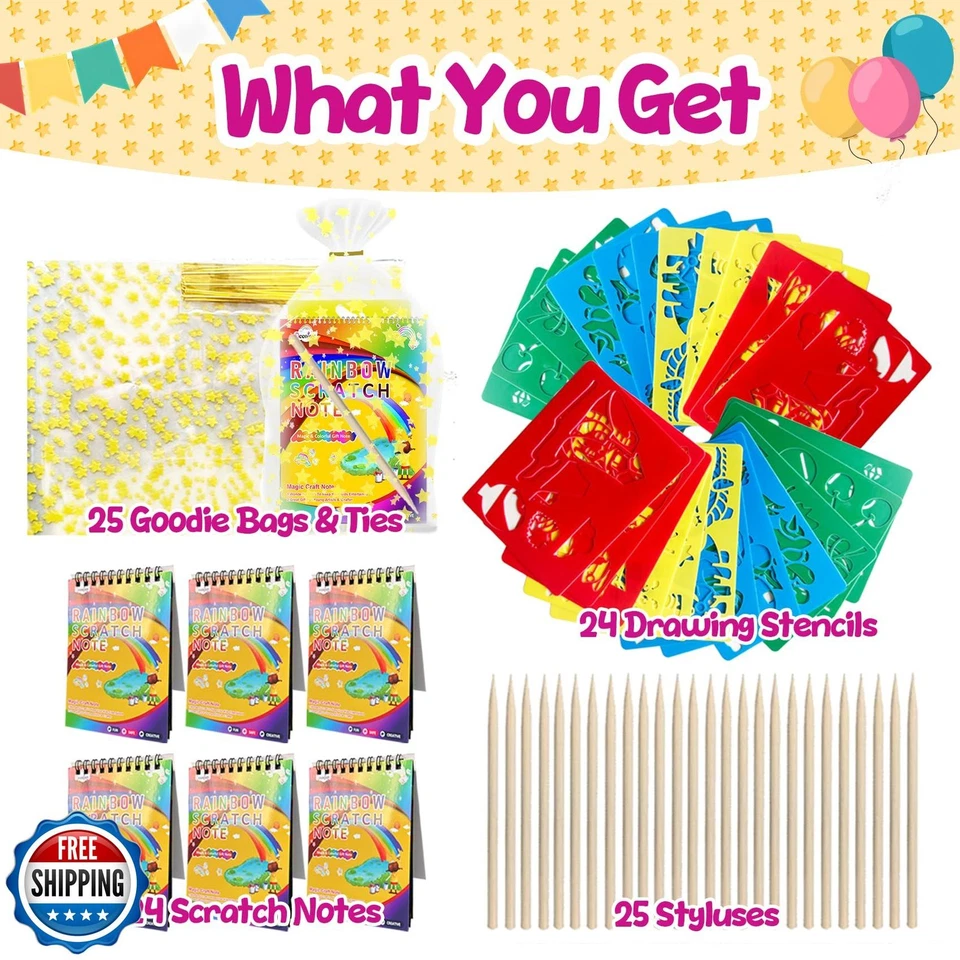 Decojoy Favores de Fiesta para Niños 4-8, Arte Rascador Regalos de Devolución de Cumpleaños, Ra a Granel Foto 2 de 4