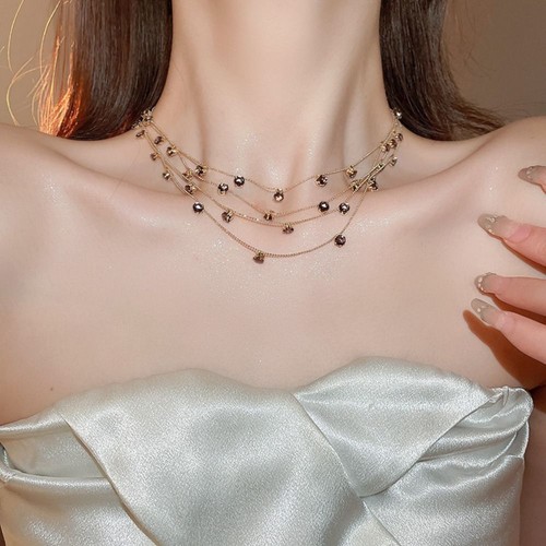 Metal Vintage Rhinestone Necklace Elegant Colored Crystal Necklace Women