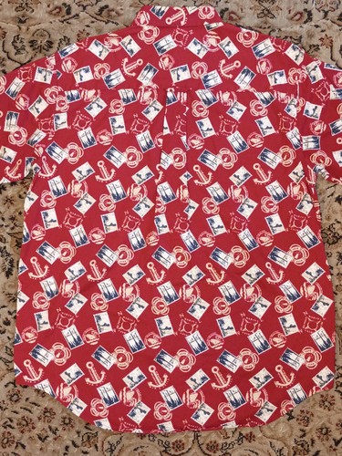 VTG Roundtree & York Shirt Mens M Red Anchors Geometric Button Down Short Sleeve - Picture 13 of 18