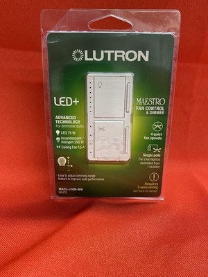 Lutron MACL-LFQH-WH Maestro Fan Control and Light Dimmer NEW