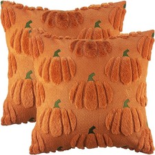Fall Pumpkin Decorative Throw Pillow Covers 16x16 Set of 2 Pillow Covers, Faux