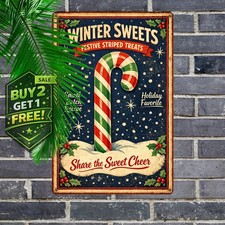 North Pole Candy Canes Vintage Christmas Metal Tin Sign 8x12 Decor