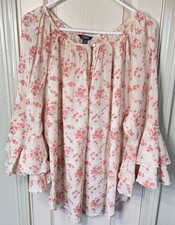 Chaps Womens 2XL Floral Boho Fairy Flutter Sleeve Peasant Tunic Blouse