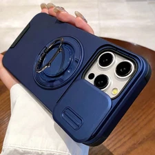 Sliding Camera Lens Phone Case Shock Protective iPhone Back Cover W/Ring Holder