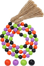 Seasonal Wooden Bead Garland with Tassels, 3.3 ft Holiday Vintage Boho Bead Garl