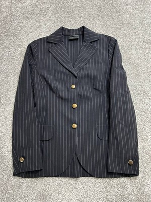 Akris Blazer Jacket Womens Black 12 Striped Wool Notch Lapel Single Breasted