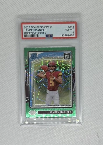 2024 PANINI DONRUSS OPTIC GREEN VELOCITY #248 JAYDEN DANIELS ROOKIE RC PSA 8