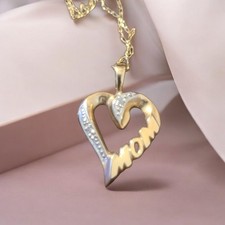 22" Necklace And 10k Yellow Gold Mom Heart Pendant