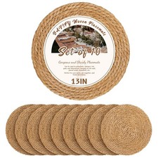 13" Round Woven Placemats Plate Chargers Set of 10,Boho Farmhouse Rustic Wove180