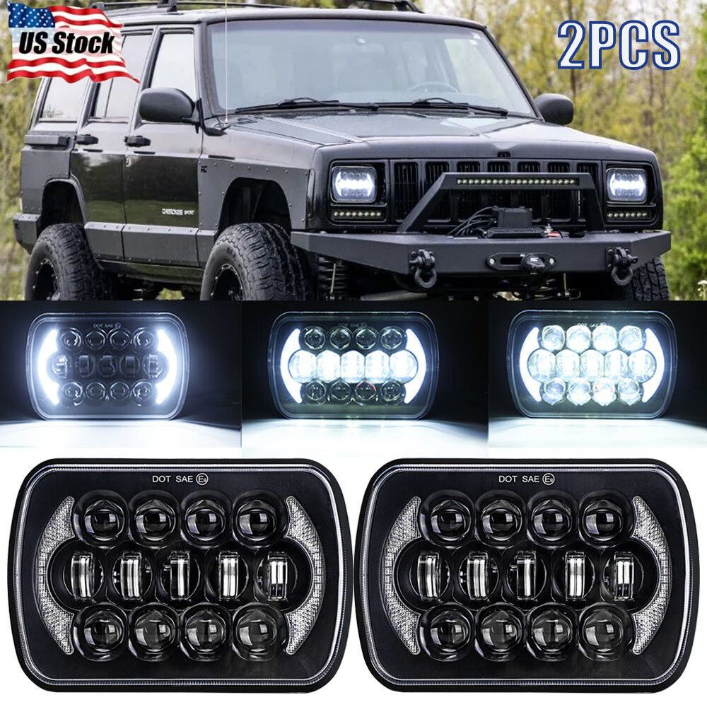Pair 7X6" 5X7" LED Headlight Hi/Lo For Jeep Cherokee XJ YJ Chevy Truck GMC C1500