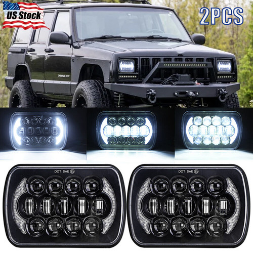 Pair 7X6" 5X7" LED Headlight Hi/Lo For Jeep Cherokee XJ YJ Chevy Truck GMC C1500