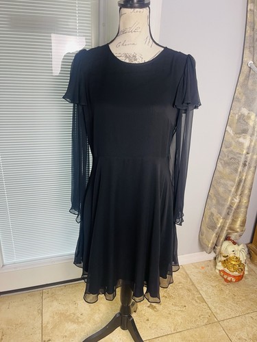 Rebecca Taylor Black Ruffled Silk Chiffon Keyhole Back Mini Dress Sz 8 - Picture 6 of 16