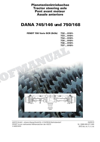 Dana FüR Fendt 750/168 700 Vario SCR St3B 722 725 Traktor Werkstatthandbuch-image