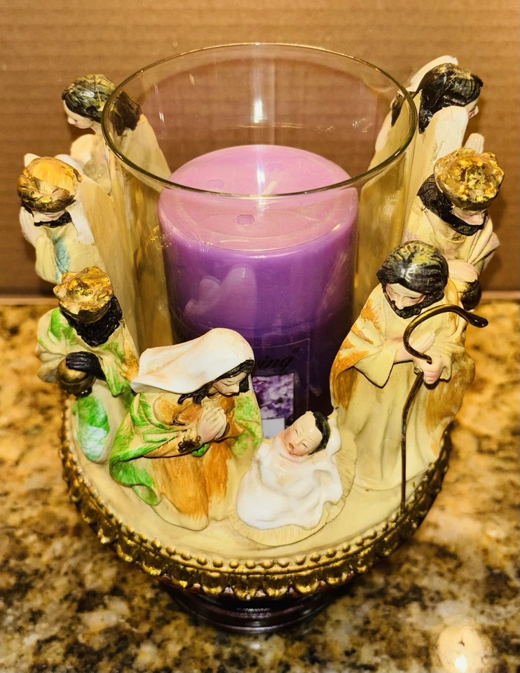 Belén de Navidad Vidrio Pilar Vela Pedestal Soporte Usado Foto 2 de 4