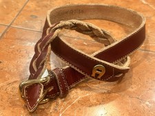 AIGNER VINTAGE BURGUNDY LEATHER BRAIDED GOLD "A" LOGO 32" SMALL BELT 1016 EUC