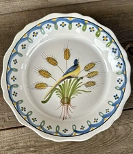 Vtg Pierre Deux French Country Faience Blue Bird / Sheaves Of Wheat Plate Signed