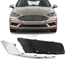 Left Front Fog Light Lamp Cover & Bezel Trim For 2017-2018 Ford Fusion Chrome
