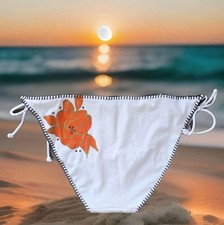 New Vintage Victoria's Secret String Bikini Bottom White Large Rose Rhinestones