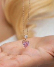 2Ct Heart Cut Lab-Created Pink Sapphire 18" Chain Pendant 14K Rose Gold Plated