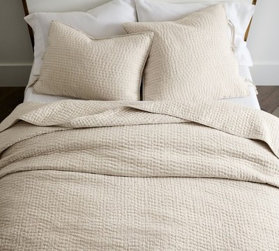 Pottery Barn - Pick-Stitch Handcrafted Cotton Linen Quilt Ship US