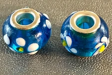 Two Translucent Sky Blue BLOB Murano Glass Charms - BEADS