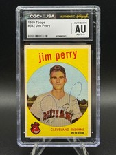 Signed Jim Perry Rookie Card 1959 Topps #542 High # ? CGC x JSA Auto 8. rookie card picture