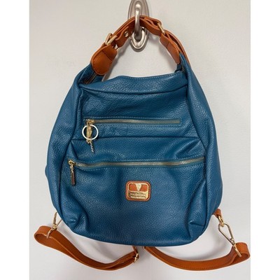Valentina Convertible Italian Pebbled Leather Bag Backpack In Ocean Blue