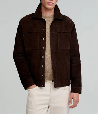 Dark Brown Leather Trucker Jacket for Men Pure Suede Size S M L XXL 3XL