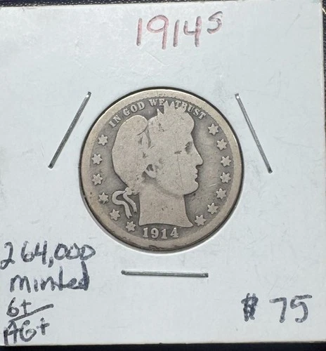 1914-S Barber Quarter Coin 264 000 Minted San Francisco Mint