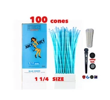 RAW juicy lucy BLUE prerolled cone 1 1/4size 100PK MADE IN FRANCE+tube+glass tip