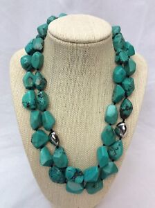 Beautiful Luc Sterling 925 2 Strands Turquoise necklace eBay