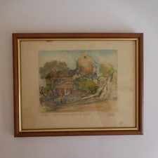 Watercolor ink drawing painting Paris Montmartre VEDEY art deco 20th PN France