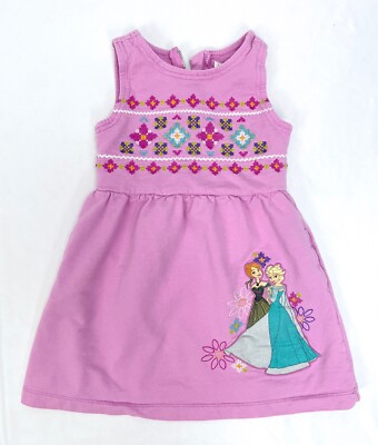 Disney Store Girl 4 Pink Princess Anna Elsa Sleeveless Dress Embroidery FLAW
