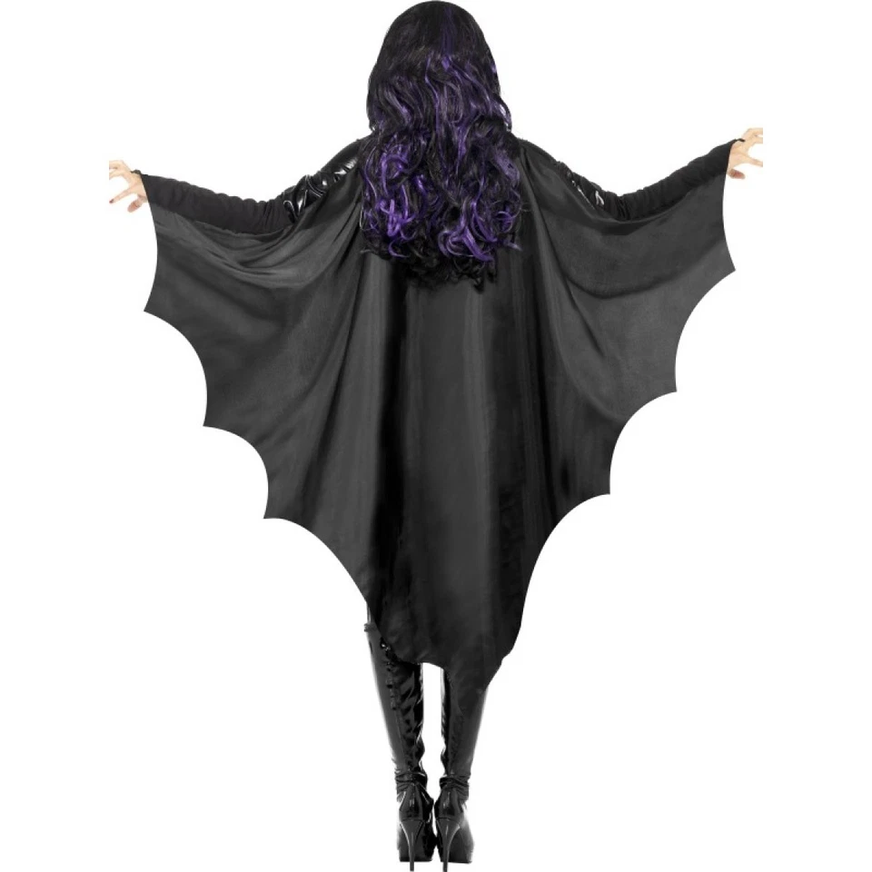 VAMPIRO BAT WINGS ADULTO FEMININO FANTASIA ACESSÓRIO CAPA DEMÔNIO DIABO NEGRO - Imagem 2 de 2