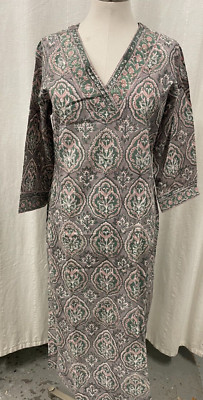Farida Gupta Medium Designer Block Print Long Kurta Dress Tunic Kurti New Tag
