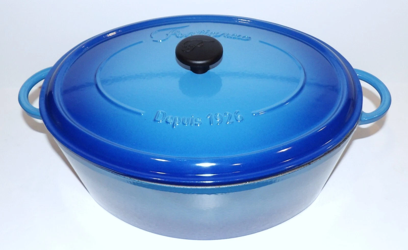 FONTIGNAC FRANCE #35 ENAMEL CAST IRON BLUE BURST 8 QT OVAL DUTCH OVEN ROASTER
