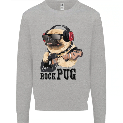 Rock n Roll Pug Funny Guitar Heavy Metal Kids Sweatshirt Jumper - Picture 22 of 82
